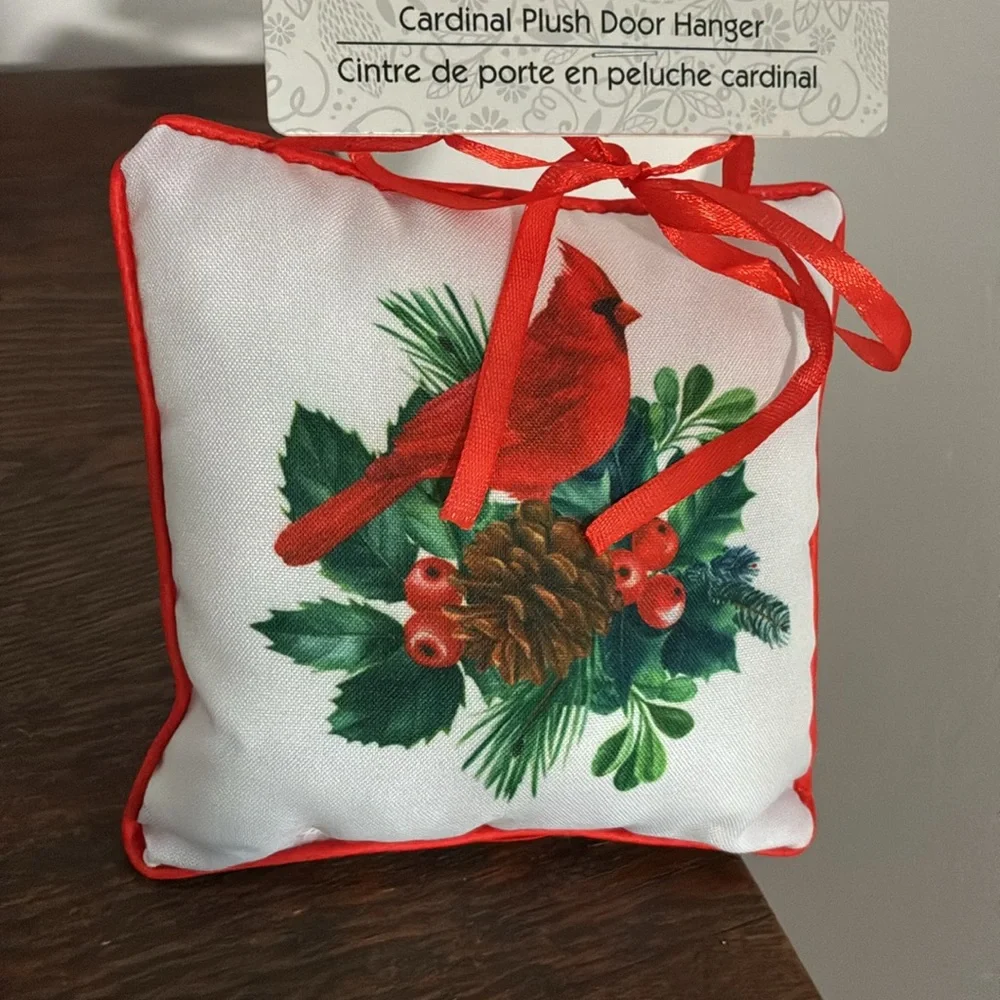 NWT- Cardinal Pinecone, Holly & Berries Holiday Plush Door Hanger Decoration